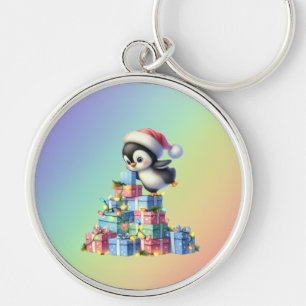 Porte-clés Pingouin de Noël mignon avec carte cadeau et lumiè