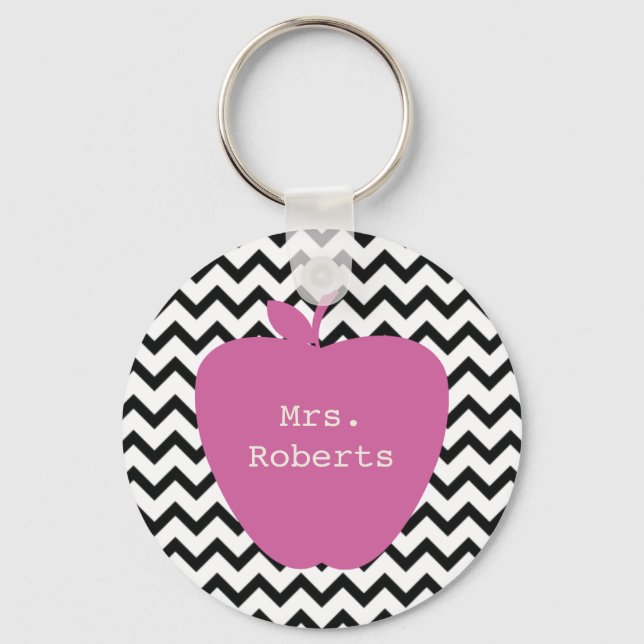 Porte-clés Pink Apple Black Chevron enseignant (Recto)
