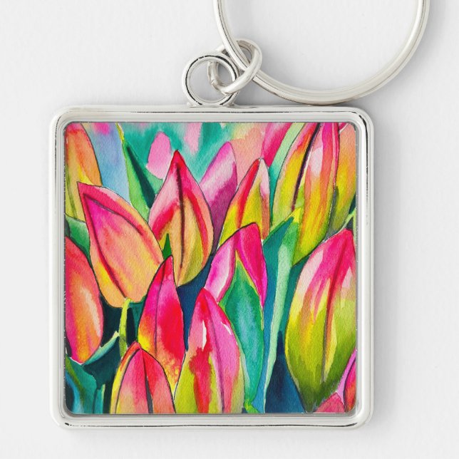 Porte-clés Pink aquarelle tulipe art (Devant)