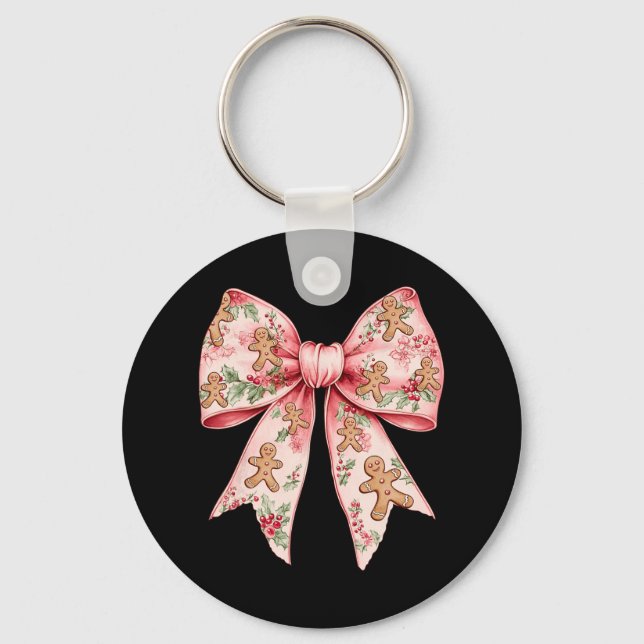 Porte-clés Pink Christmas Bow Coquette Xmas Gingbread Femmes (Recto)