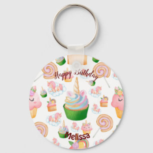 Porte-clés Pink Colorful Name Birthday Cupcake Unicorn 