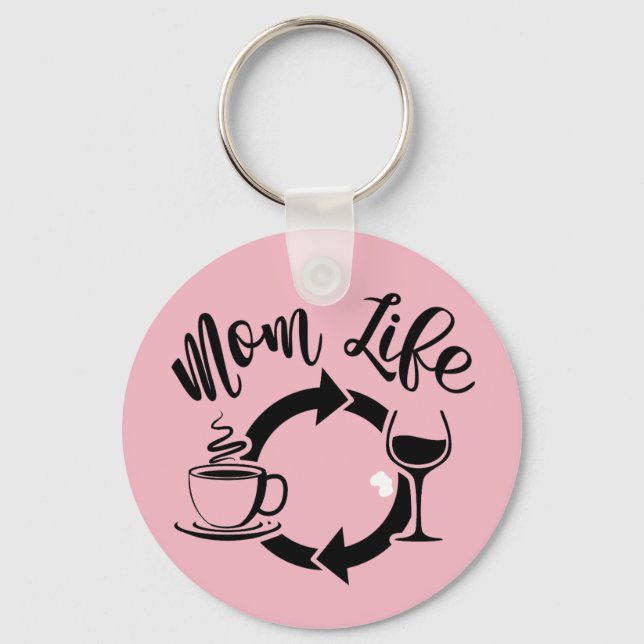Porte-clés Pink Mom Life Keychain - Coffee Wine Repeat (Recto)