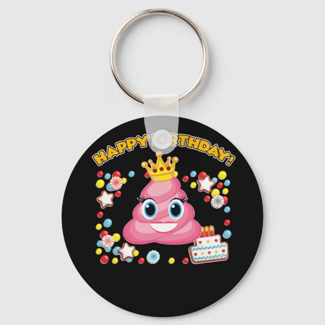 Porte-clés Pink Poop Emoji Joyeuses Filles Anniversaires (Recto)