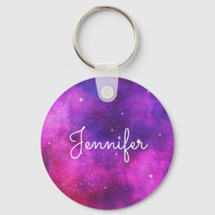 Porte-clés Pink & Purple Space & Stars Faux Galaxy