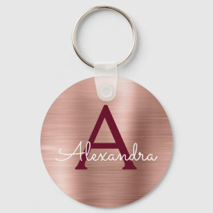 Porte-clés Pink Rose Gold Burgundy Stainless Steel Monogram