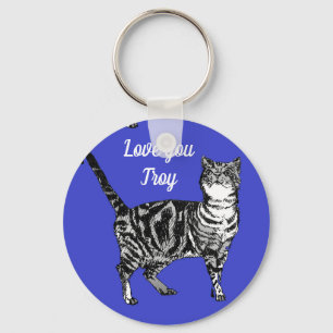 Porte-clés Pink Tabby Cat Cats Navy Blue Mans Name Key Ring