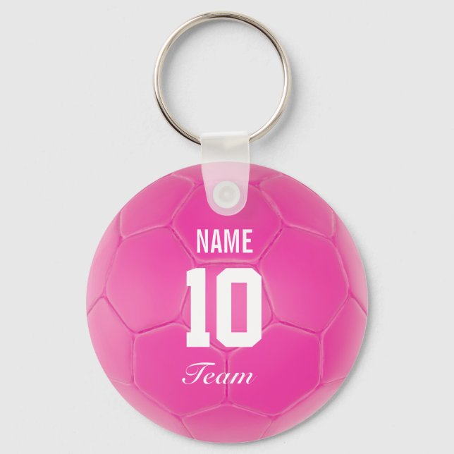 Porte-clés Pink Team Soccer Ball Nom personnalisé (Recto)