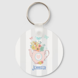 Porte-clés Pink Teapot with Flowers & Butterflies
