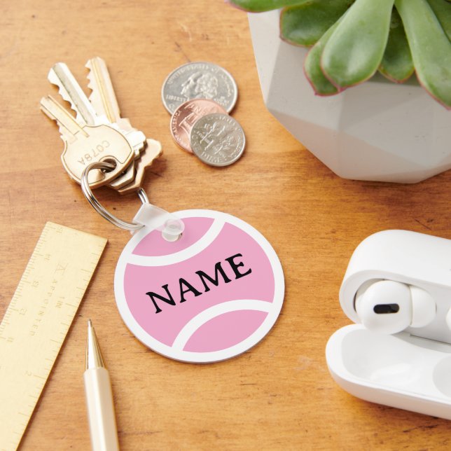 Porte-clés Pink tennis ball keychain with custom name (Bureau)
