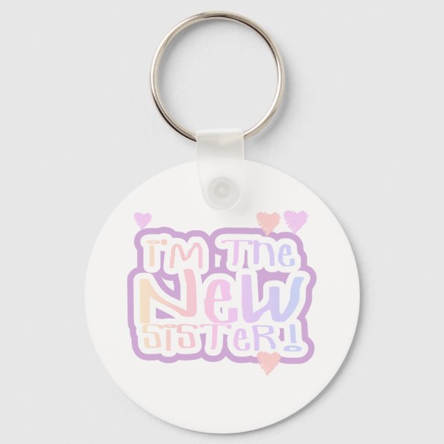 Porte-clés Pink Text Je suis la Nouvelle Soeur (Recto)