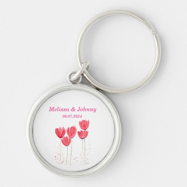 Porte-clés Pink Tulips aquarelle florale élégant Mariage (Devant)