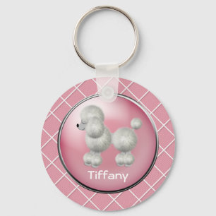 Porte-clés Pink With White Poodle Key Chain