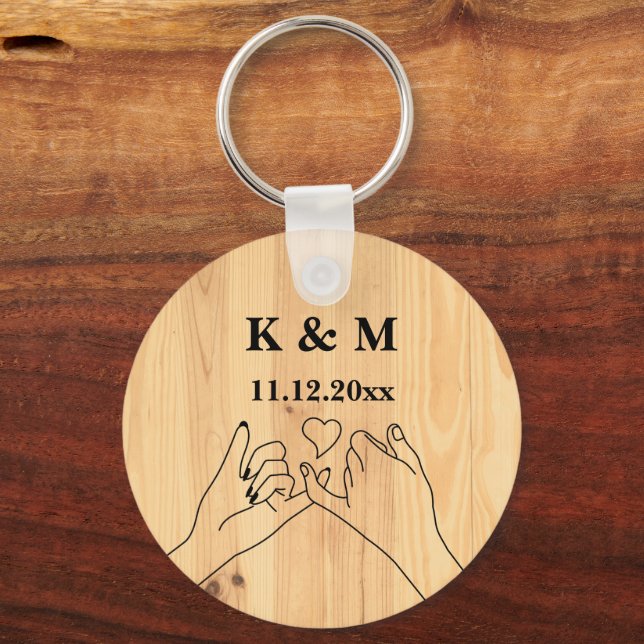 Porte-clés Pinky Promesse Couple personnalisé Monogramme et d (Verso)