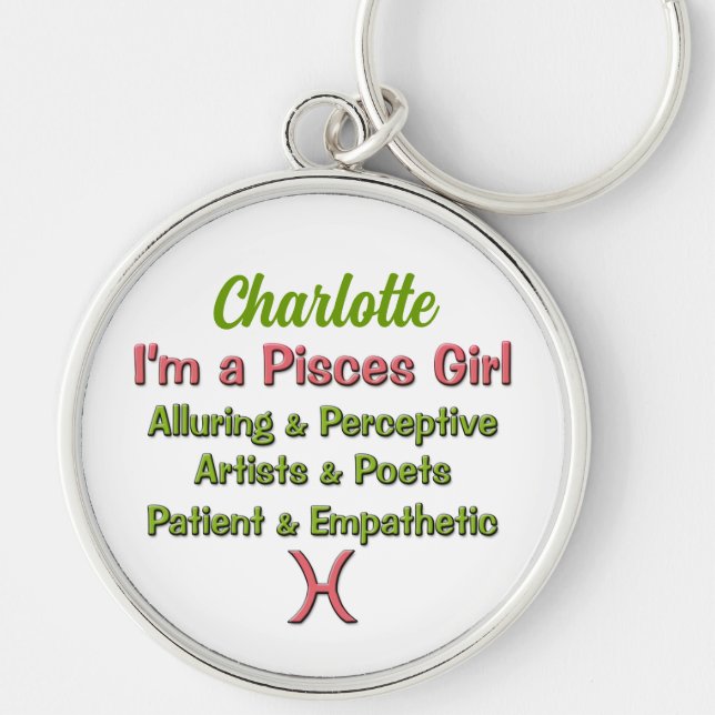 Porte-clés Pisces Girl Zodiac en rose avec vert (Devant)