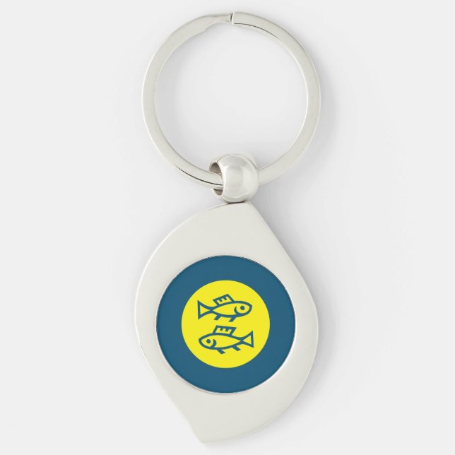 Porte-clés Pisces Horoscope Bleu Jaune Moderne Minimaliste (Devant)