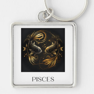 Porte-clés Pisces Keychain Black and Gold Zodiac Sign Gift