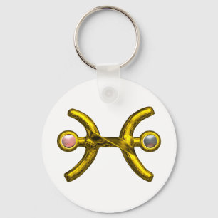 Porte-clés PISCES or Zodiac signe d'anniversaire, perles rose