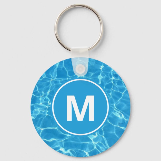 Porte-clés Piscine Bleue Étincelante Eau Monogramme Keycha (Recto)