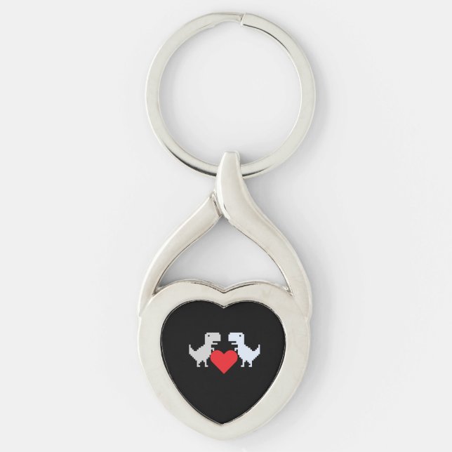 Porte-clés Pixel Dinosaur Love – Cute Keychain Gift for Coupl (Devant)