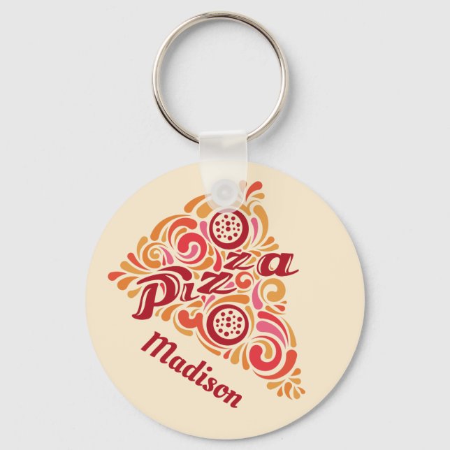 Porte-clés Pizza stylisée nom personnalisé porte - clés (Recto)