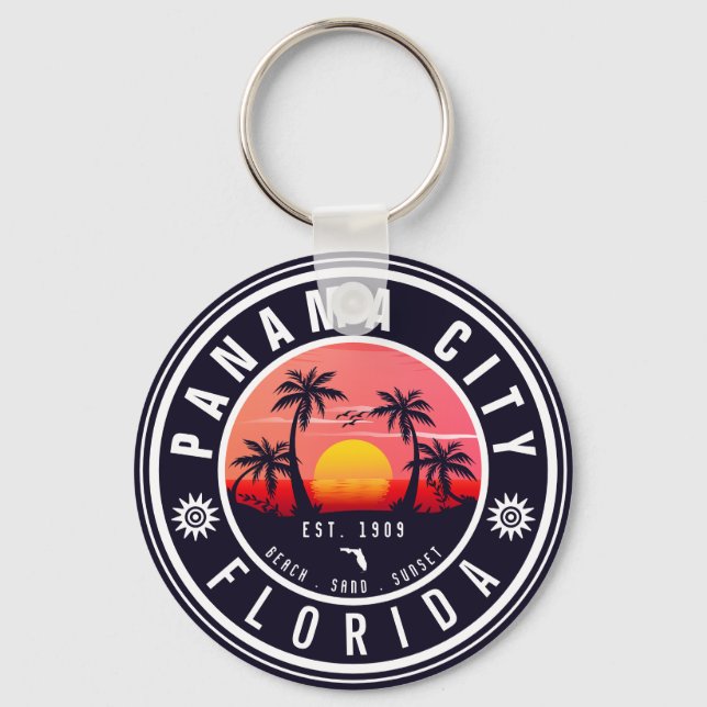 Porte-clés Plage de Panama City Floride Retro Coucher de sole (Recto)