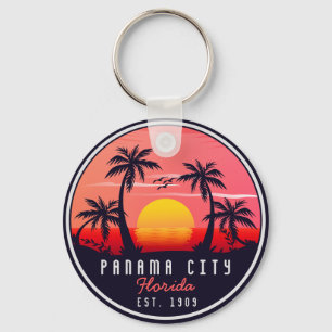 Porte-clés Plage de Panama City Floride Retro Coucher de sole