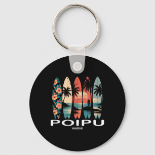 Porte-clés Plage de Poipu Hawaii Surfboard Surf Rétro