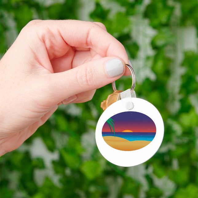 Porte-clés Plage de Sunset Tropical Palm Feuille Ocean Waves (Créateur téléchargé)