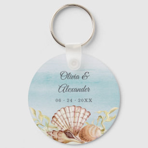 Porte-clés Plage Océan Aquarelle Coquillages Mariage Favorise