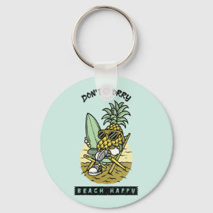 Porte-clés Plage sans souci, bonne humeur – Pineapple Surfeur