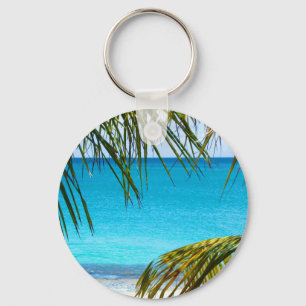 Porte-clés Plage tropicale encadrée de palmiers