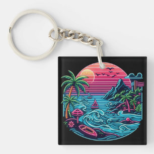 Porte-clés Plage tropicale/néon hawaïen
