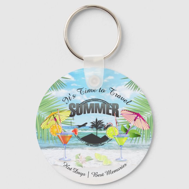 Porte-clés Plage tropicale, vacances d'été | Personnalisé (Recto)