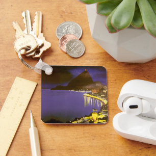 Porte-clés Plage vintage la nuit à Rio De Janeiro, Brésil