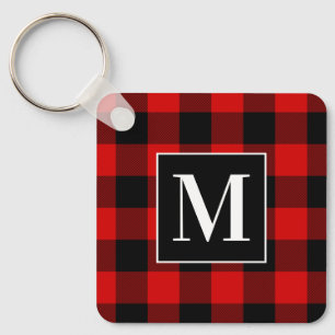 Porte-clés Plaid Buffalo Rouge et Noir Monogrammé