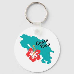 Porte-clés Plan du Costa Rica avec la fleur d'hibiscus