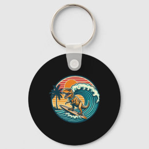 Porte-clés Planche de surf dinosaure drôle plage été surfant 
