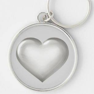 Porte-clés Plaque coeur en verre argenté