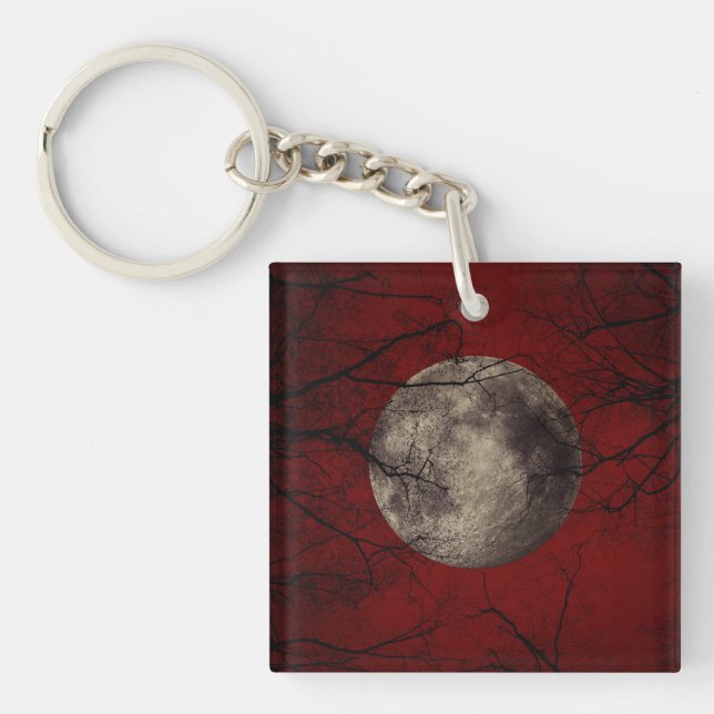 Porte-clés Pleine lune gothique avec des arbres de hantise (Devant)