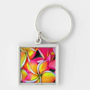 Porte-clés Plumeria au néon d'art de fleur de Frangipani