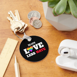 Porte-clés Plus d'amour Moins de haine Graphic Rainbow Coeur 