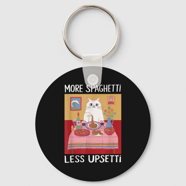 Porte-clés Plus Spaghetti Moins Upsetti Funny Chat Mat Dit (Recto)