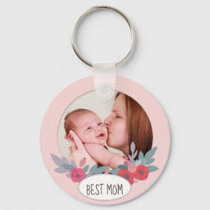 Porte-clés Plutôt rose Floral Photo personnalisée Meilleure m