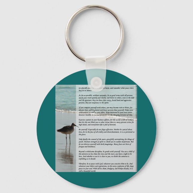 Porte-clés Poème de Desiderata - Mouette sur la scène de plag (Recto)