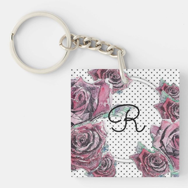 Porte-clés Pointe d'aquarelle rouge pour femmes Clavier initi (Devant)