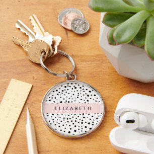 Porte-clés Points dalmatiens, Spots, Noir et Blanc, Votre nom