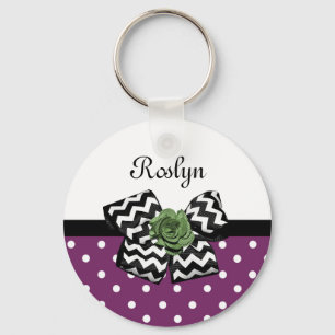 Porte-clés Points mignons pourpres Rose vert Chevron Bow avec
