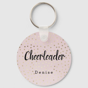 Porte-clés Points Pom-pom girl rose et or personnalisés