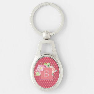 Porte-clés Points rose féminin monogramme et corail rose flor