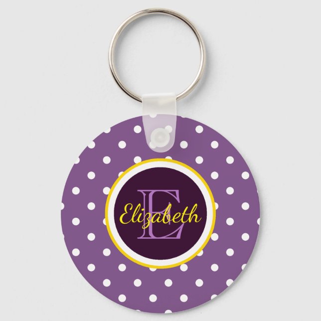 Porte-clés Pois mignons violets avec nom Monogramme (Recto)